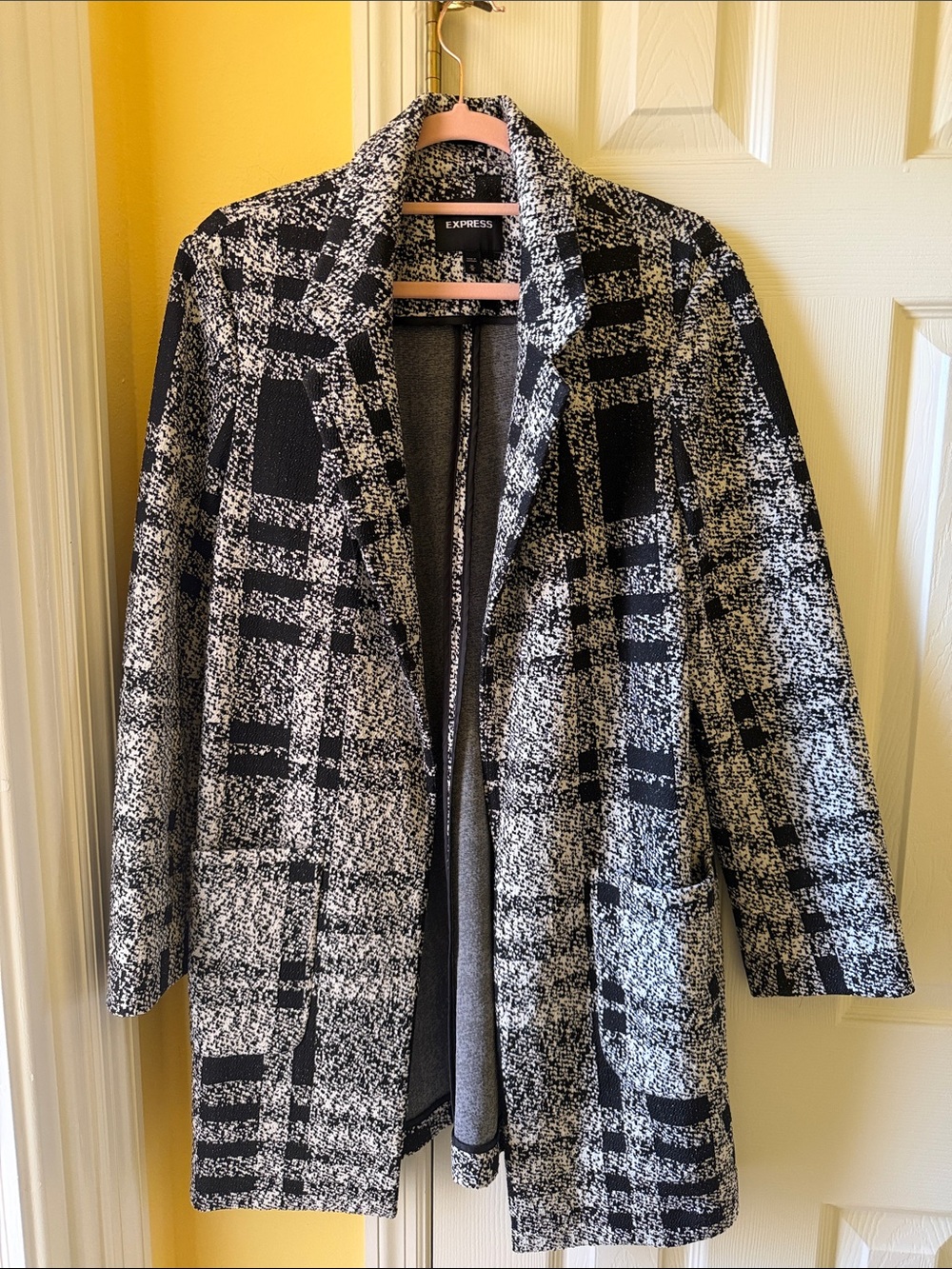 Express Black & White Patterned Pea Coat